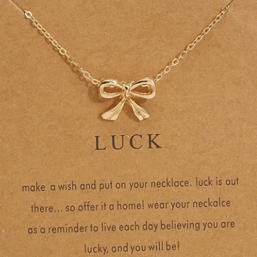Adorable Dainty Bow Necklace Pendant Goldtone Understated 20" Adjustable to 22"